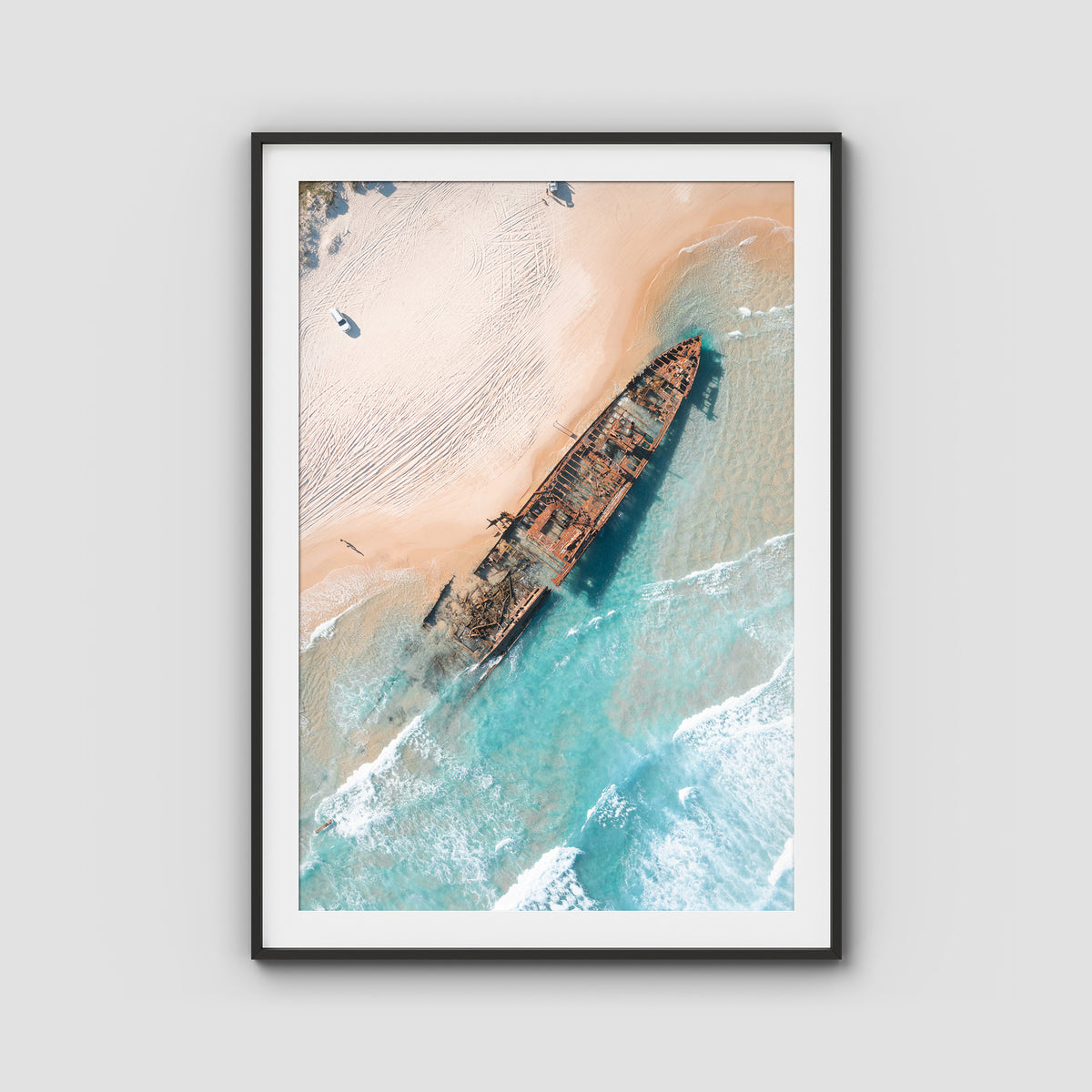 Maheno Shipwreck - Fraser Island - Art Print - Traditional Frame - Black - Portrait