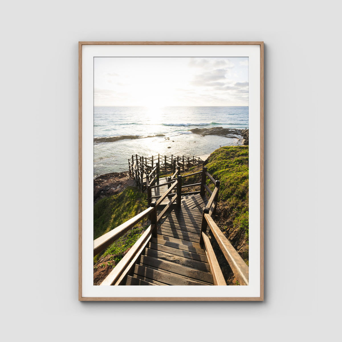 Champagne Pools Stairs - Fraser Island - Art Print - Traditional Frame - Raw Oak - Portrait