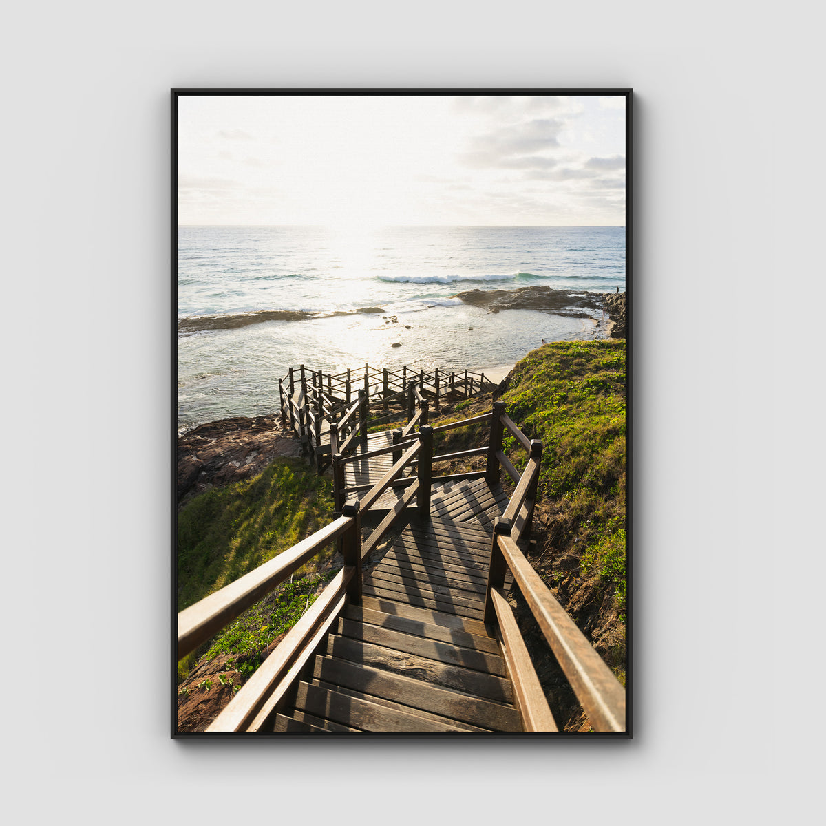 Champagne Pools Stairs - Fraser Island - Art Print - Float Frame Canvas - Black - Portrait