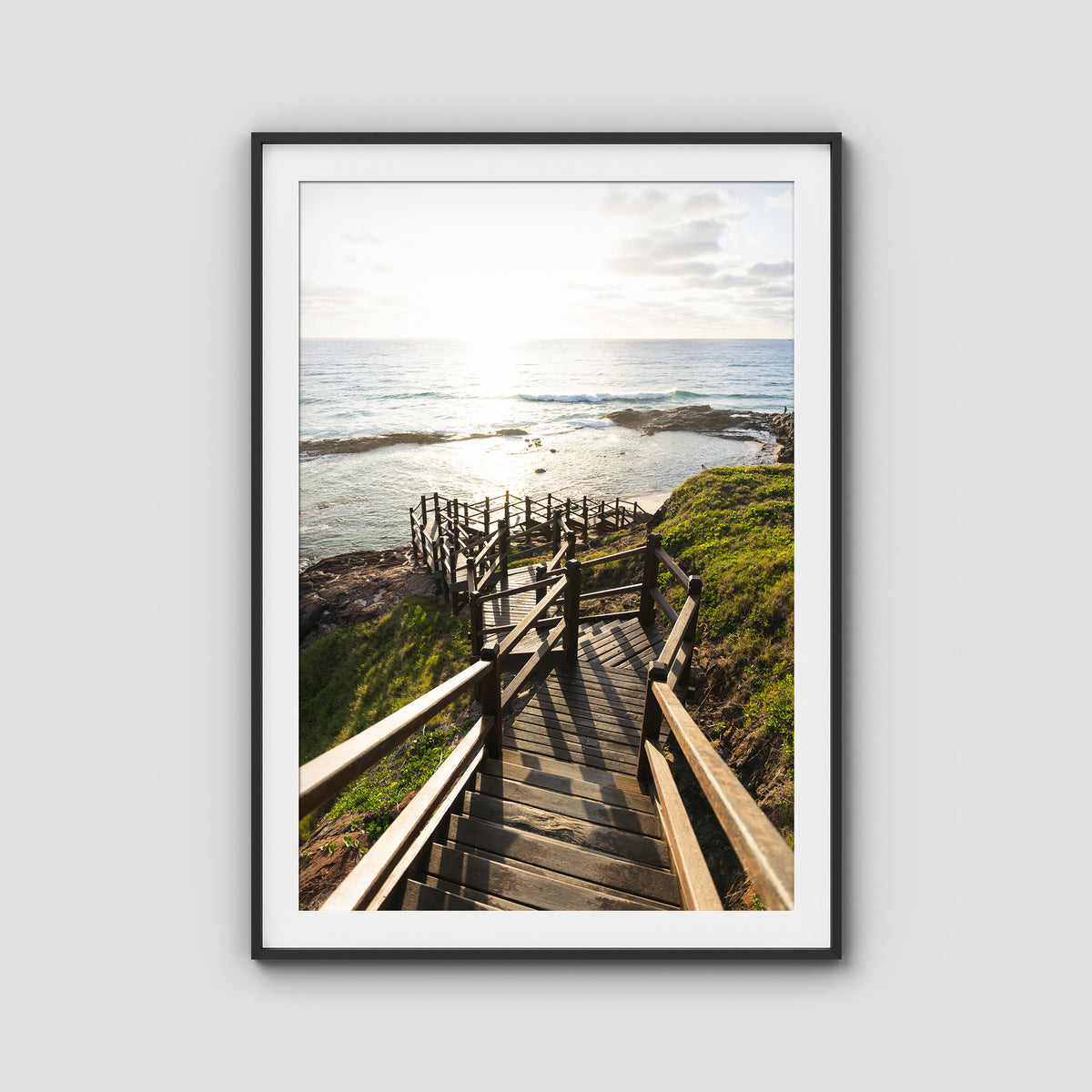 Champagne Pools Stairs - Fraser Island - Art Print - Traditional Frame - Black - Portrait