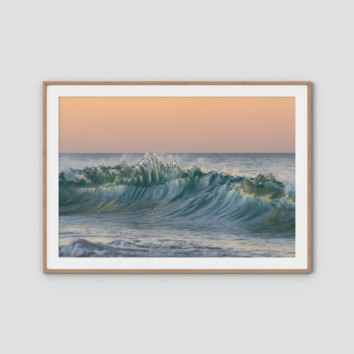 Wave Sunset Delight - Gold Coast - Art Print - Traditional Frame - Raw Oak - Landscape
