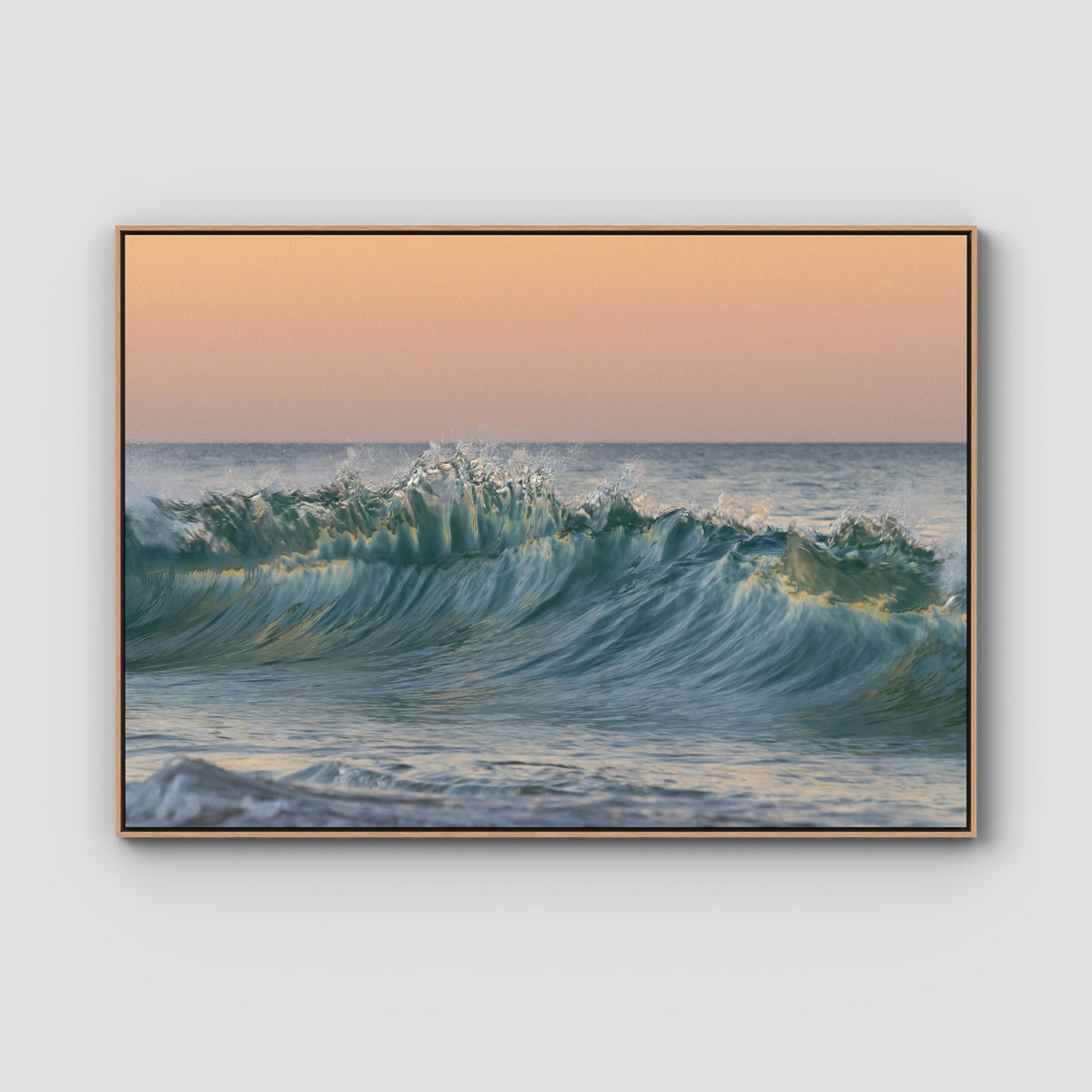 Wave Sunset Delight - Gold Coast - Art Print - Float Frame Canvas - Raw Oak - Landscape
