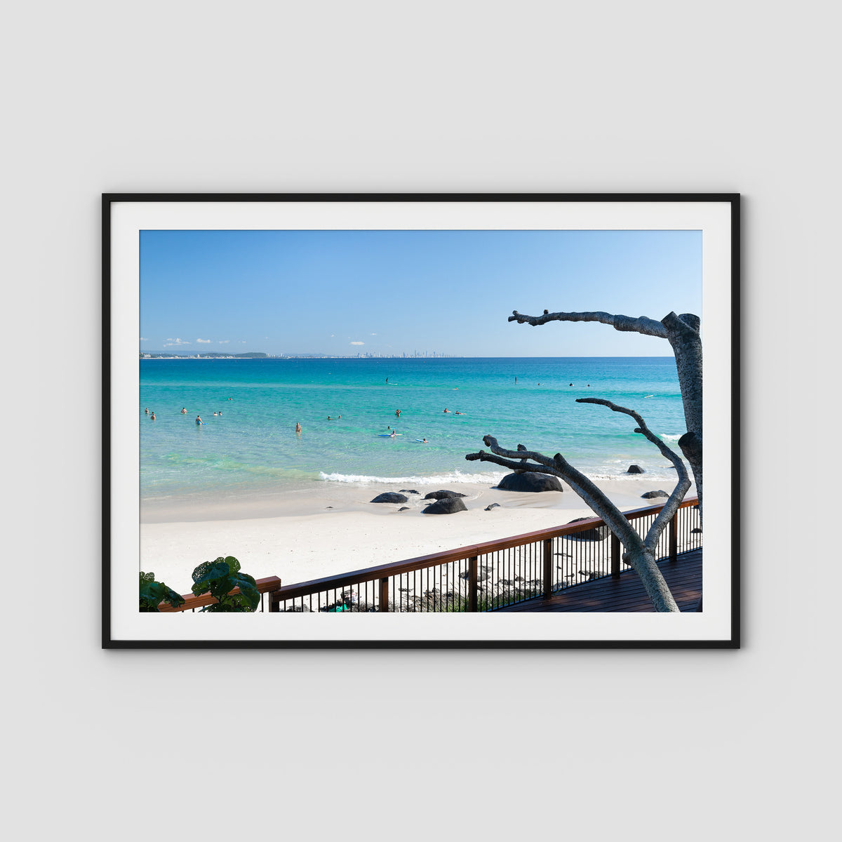 Coolangatta Bathing - Gold Coast - Art Print - Traditional Frame - Black - Landscape