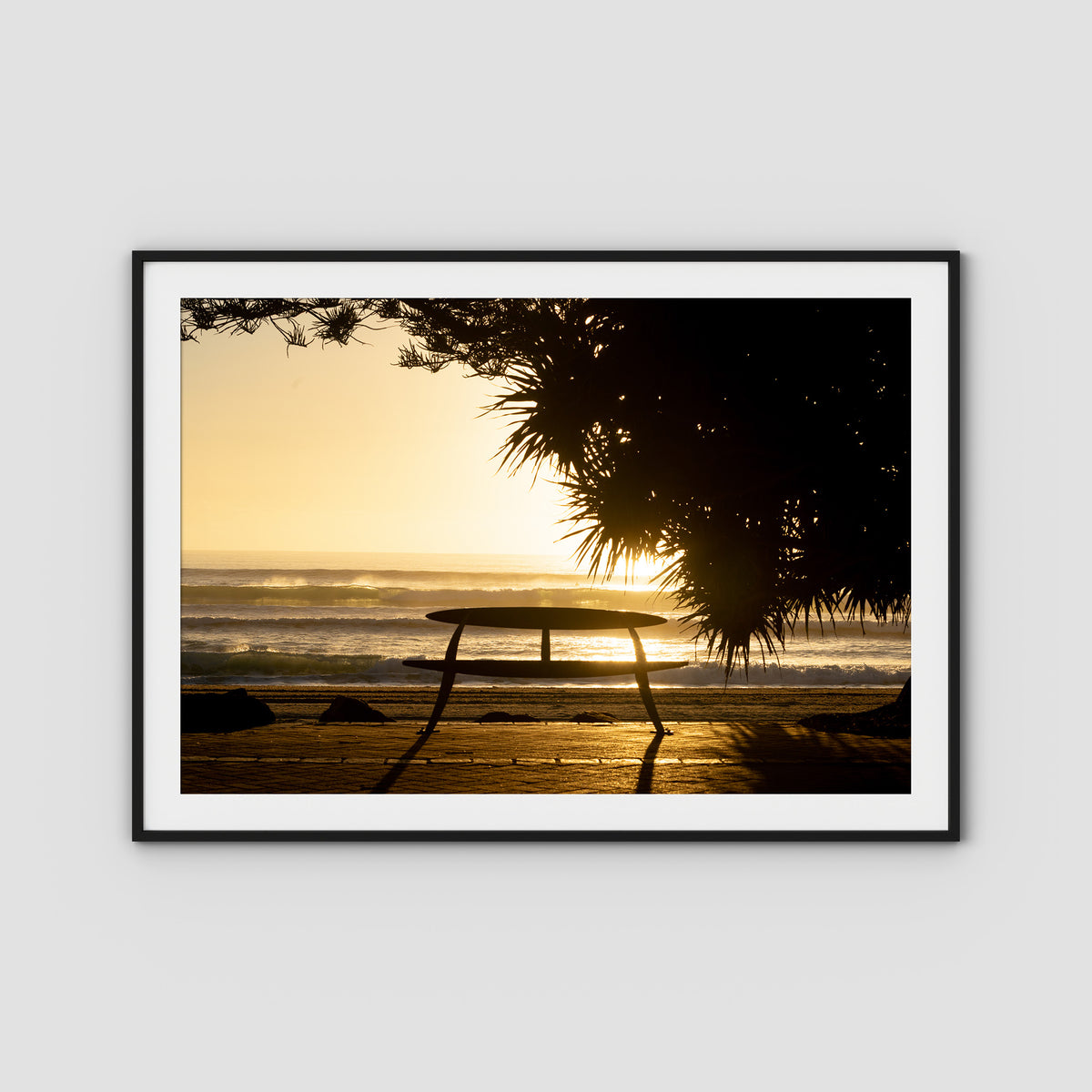 Burleigh Sun &amp; Waves - Gold Coast - Art Print - Traditional Frame - Black - Landscape