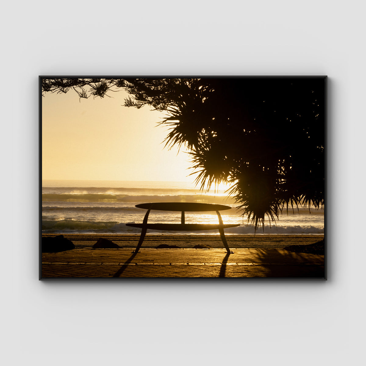Burleigh Sun &amp; Waves - Gold Coast - Art Print - Float Frame Canvas - Black - Landscape