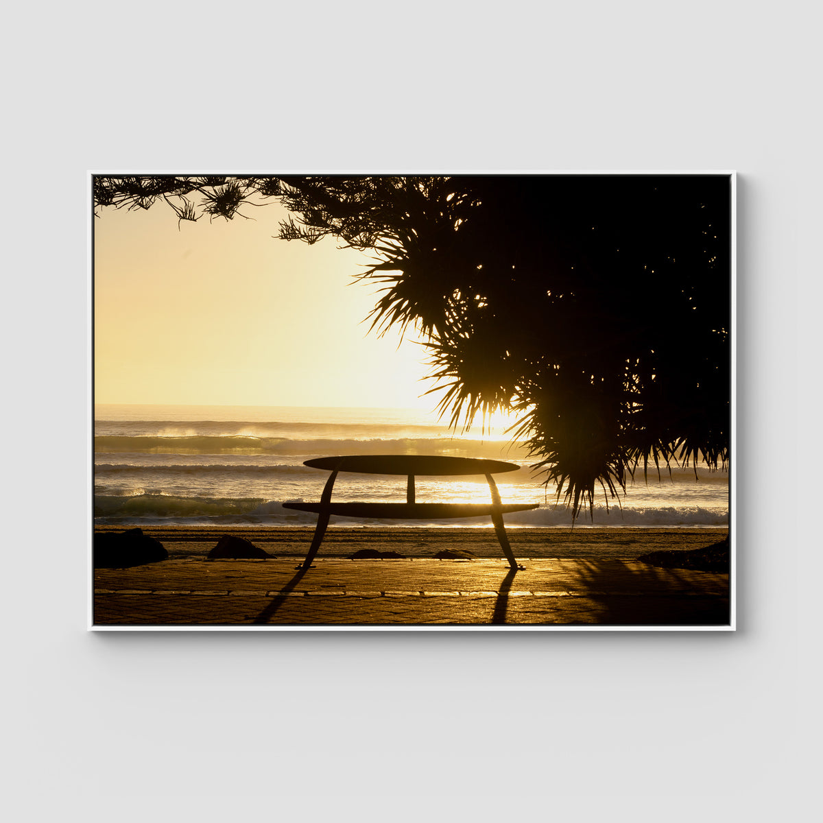 Burleigh Sun &amp; Waves - Gold Coast - Art Print - Float Frame Canvas - White - Landscape
