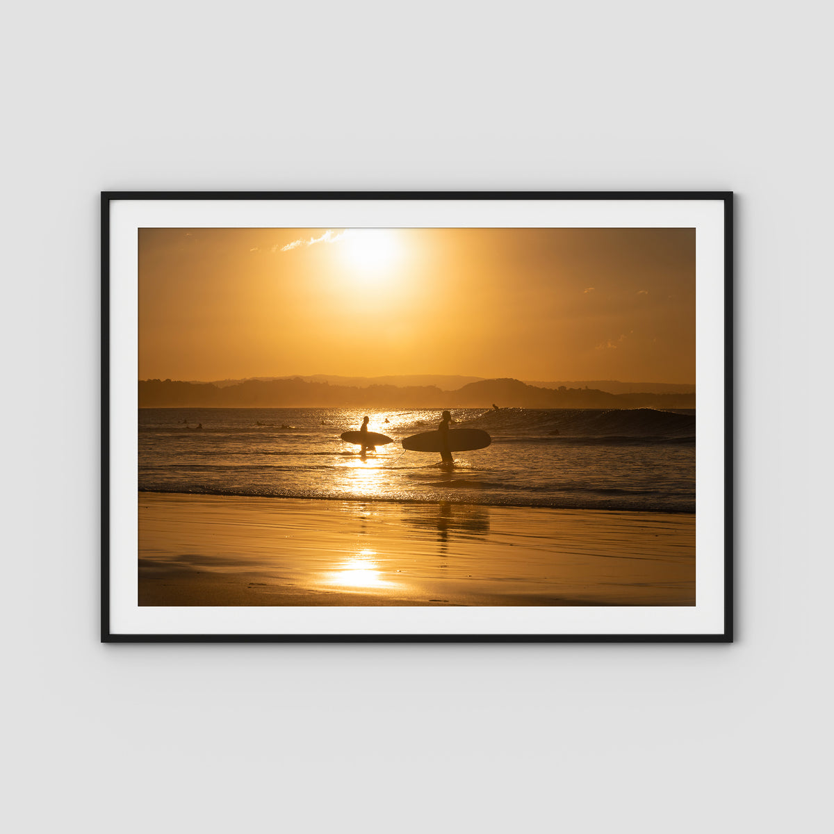 Snapper Rocks Sunset Paddle - Gold Coast - Art Print - Traditional Frame - Black - Landscape