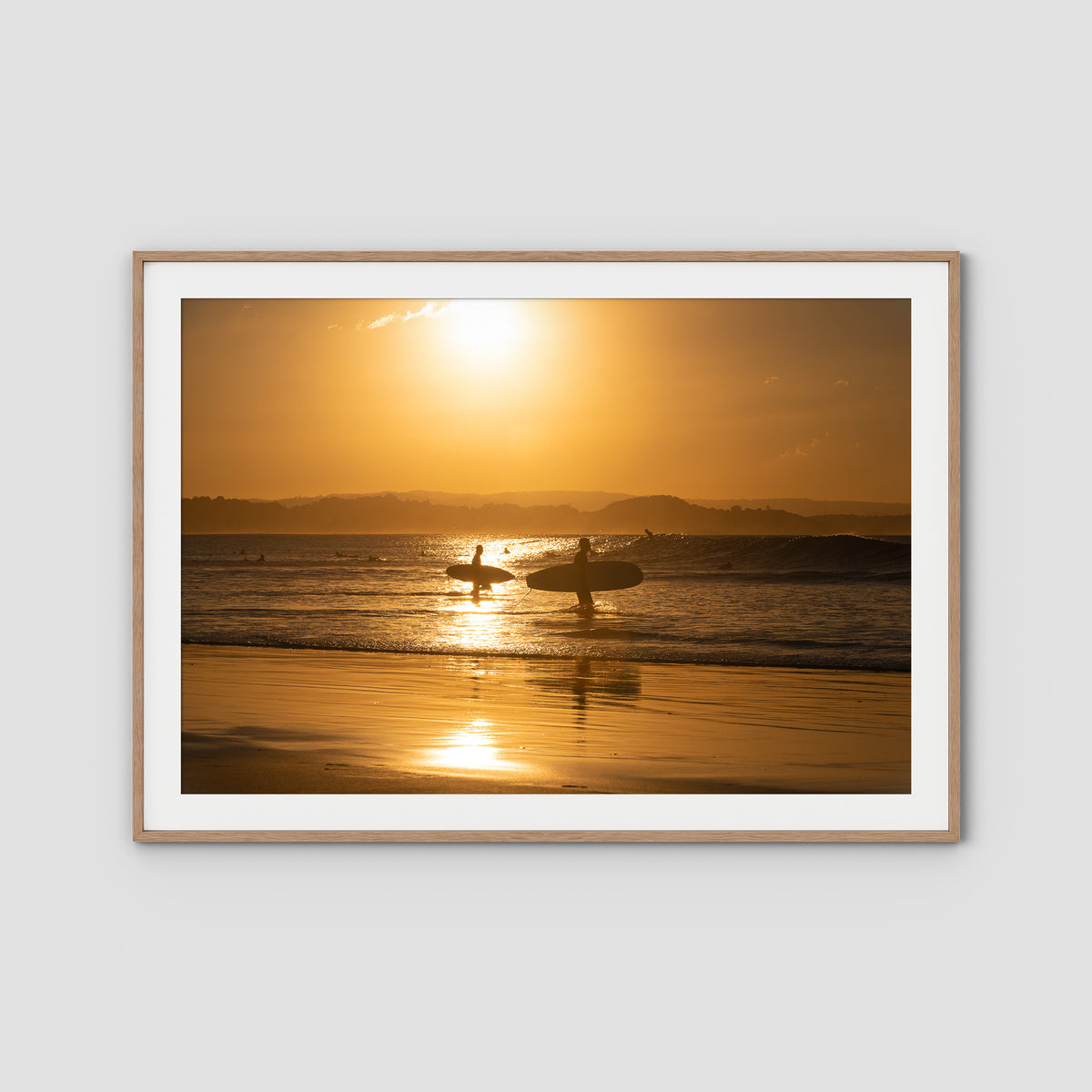 Snapper Rocks Sunset Paddle - Gold Coast - Art Print - Traditional Frame - Raw Oak - Landscape