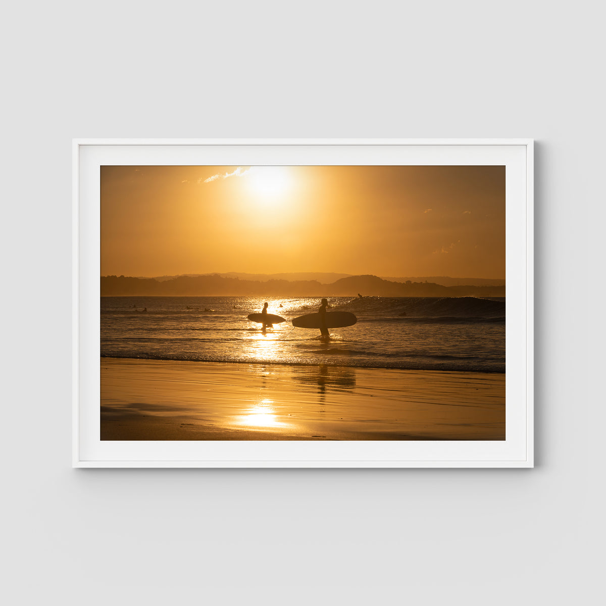 Snapper Rocks Sunset Paddle - Gold Coast - Art Print - Traditional Frame - White - Landscape