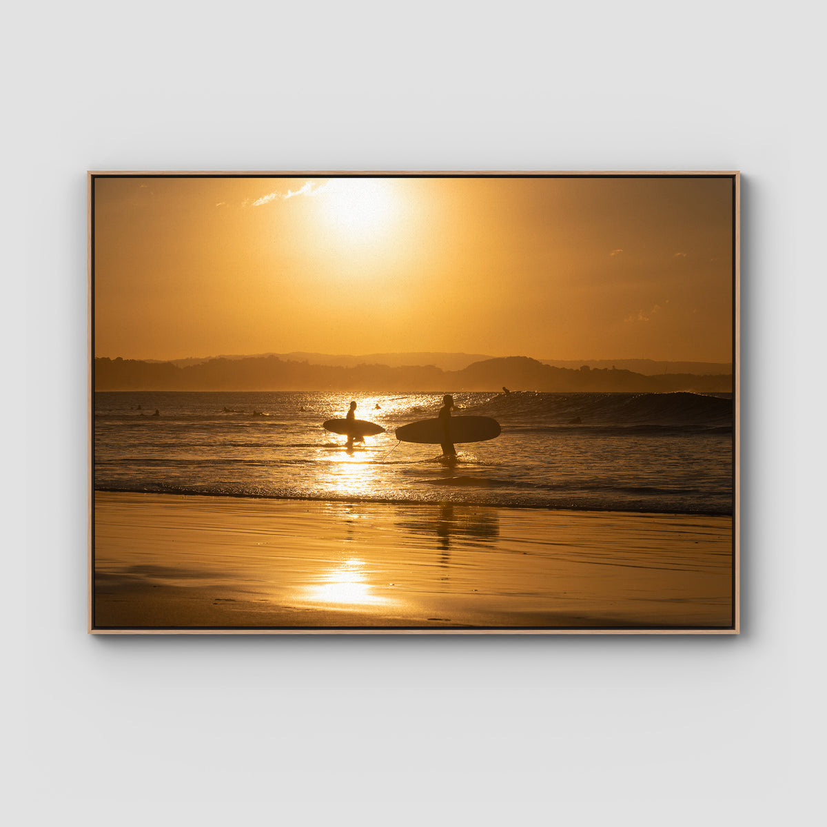 Snapper Rocks Sunset Paddle - Gold Coast - Art Print - Float Frame Canvas - Raw Oak - Landscape
