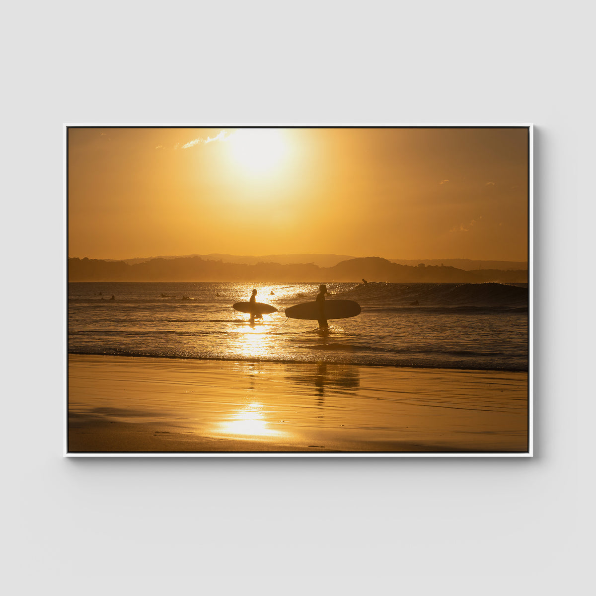 Snapper Rocks Sunset Paddle - Gold Coast - Art Print - Float Frame Canvas - White - Landscape