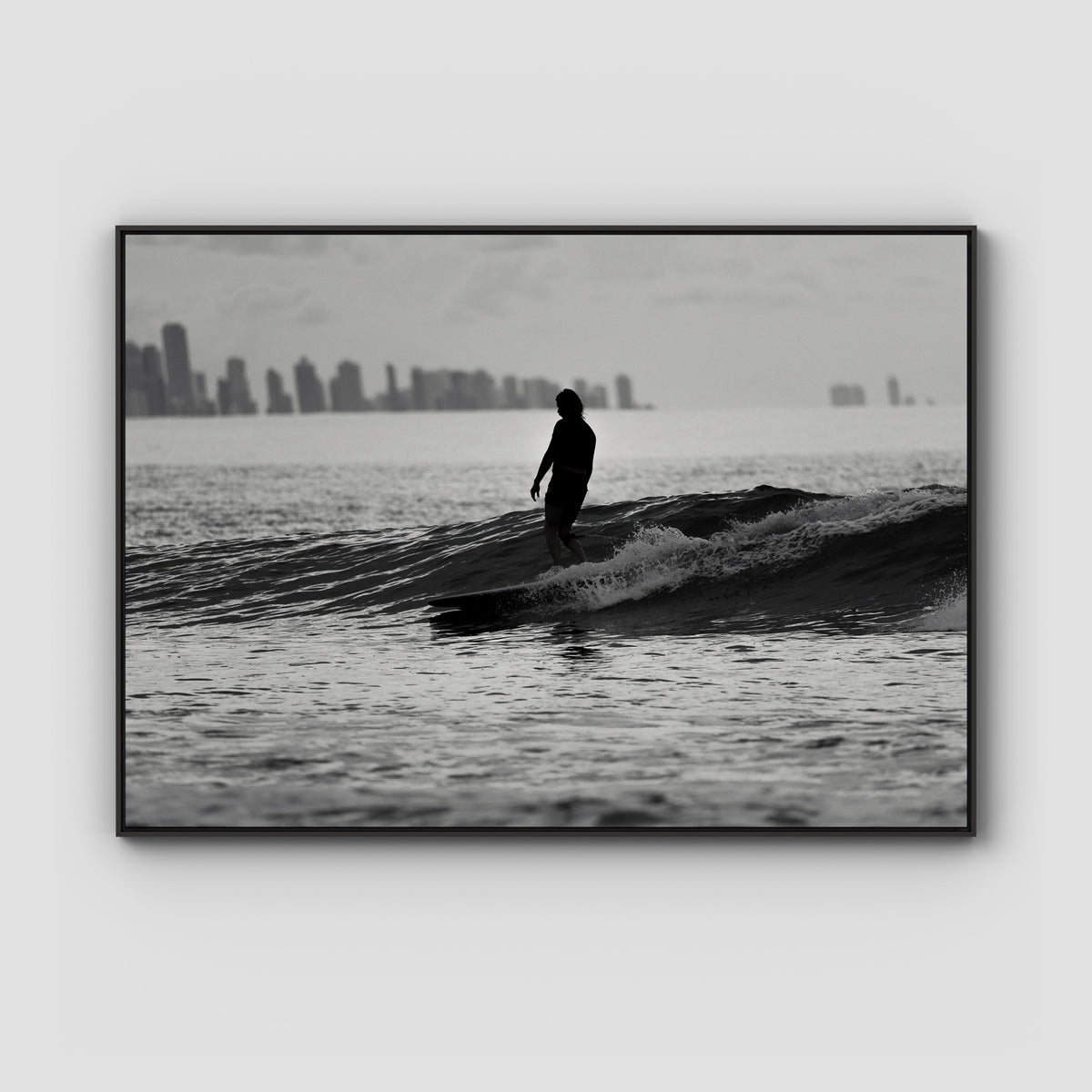 Kirra Mal Days - Gold Coast - Art Print - Float Frame Canvas - Black - Landscape