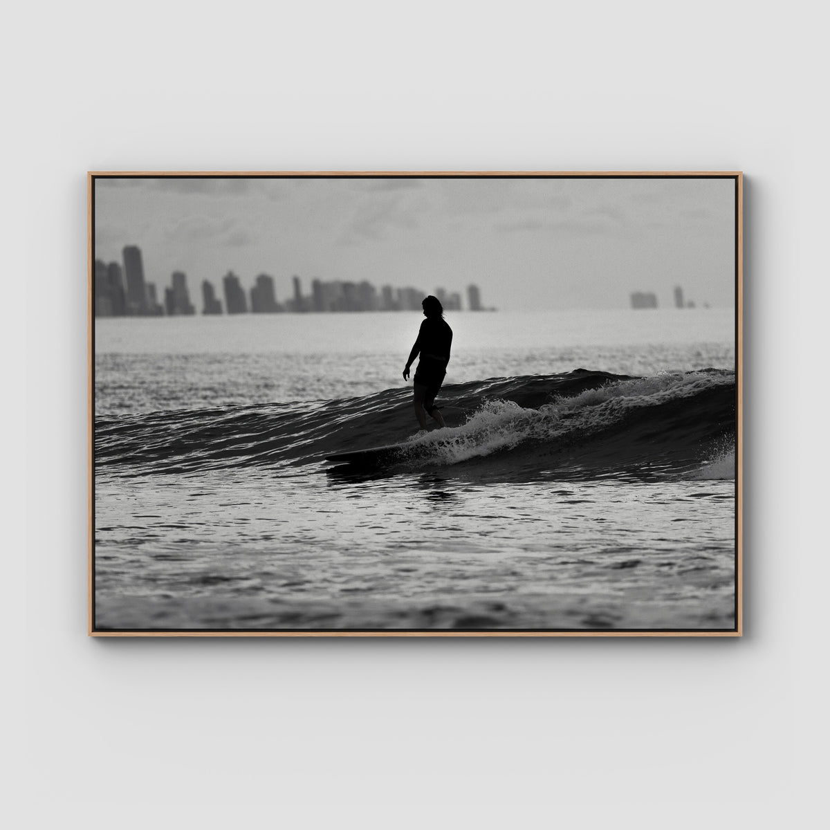 Kirra Mal Days - Gold Coast - Art Print - Float Frame Canvas - Raw Oak - Landscape