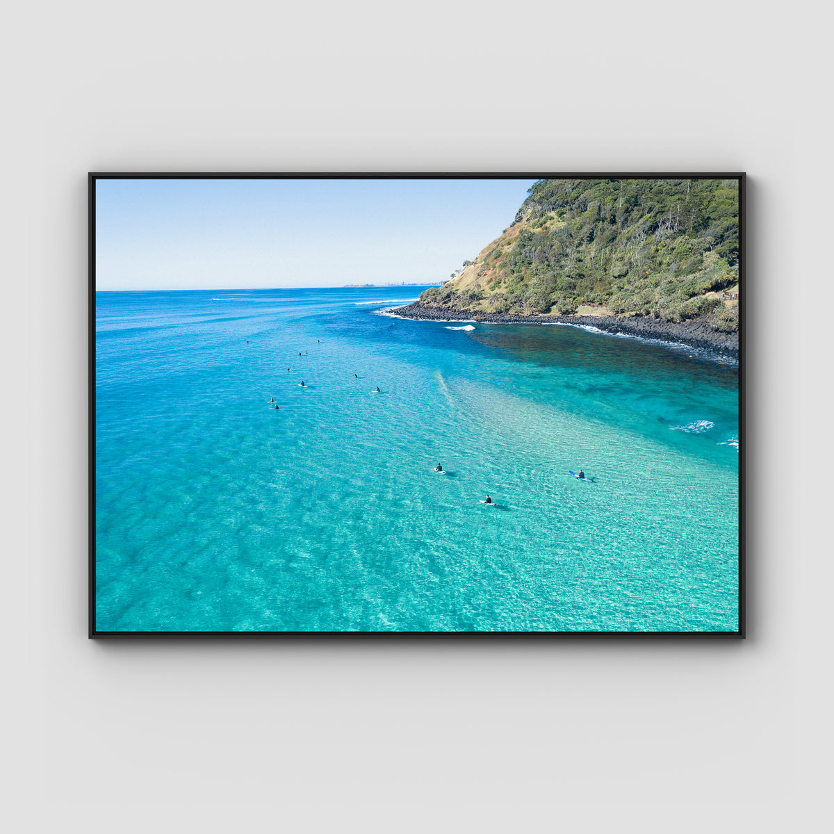 Burleigh Surfers - Gold Coast - Art Print - Float Frame Canvas - Black - Landscape