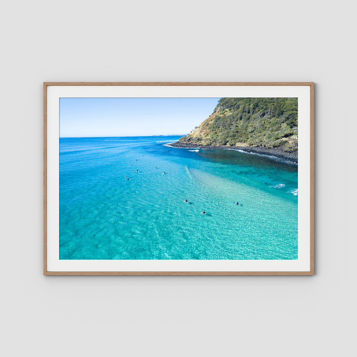 Burleigh Surfers - Gold Coast - Art Print - Traditional Frame - Raw Oak - Landscape