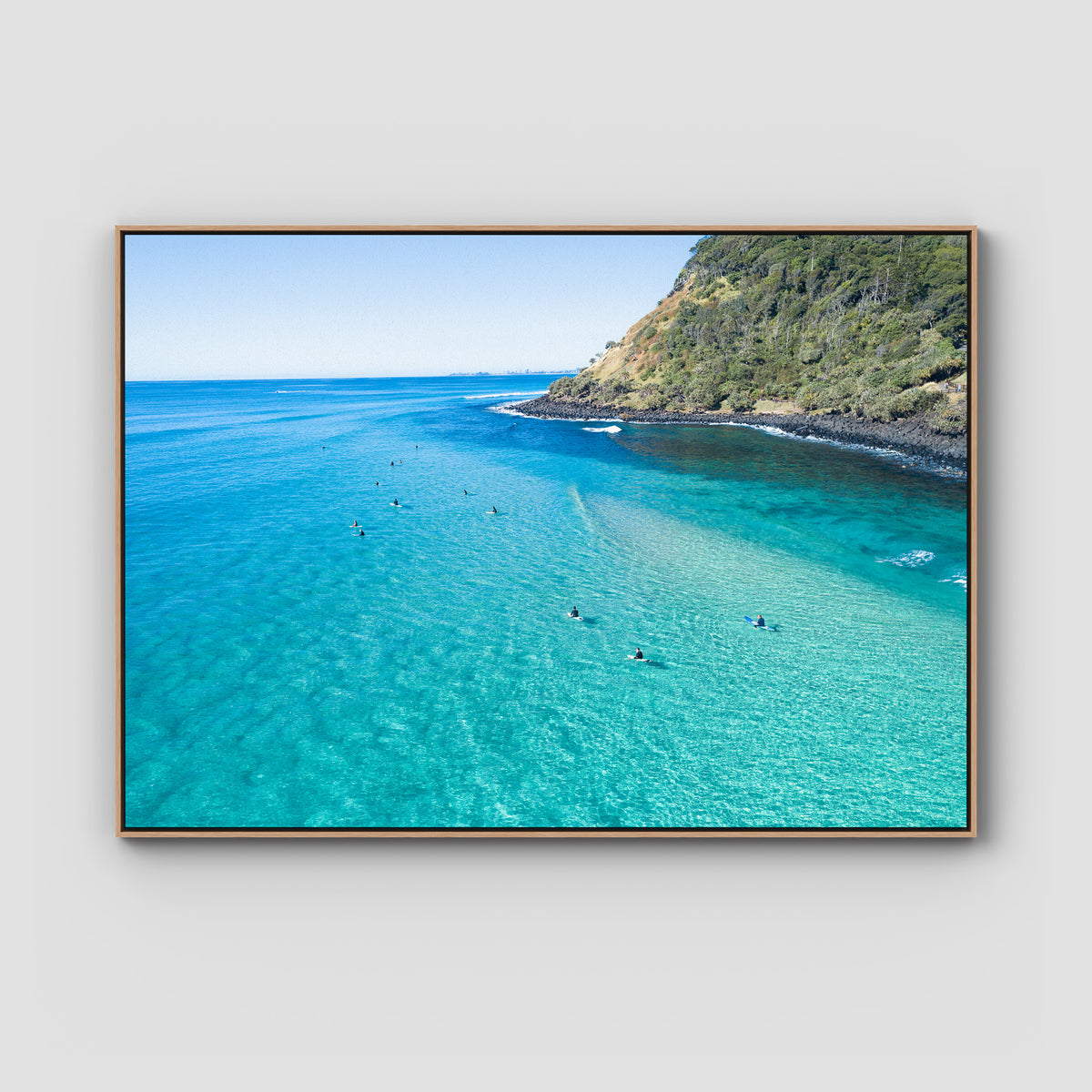 Burleigh Surfers - Gold Coast - Art Print - Float Frame Canvas - Raw Oak - Landscape