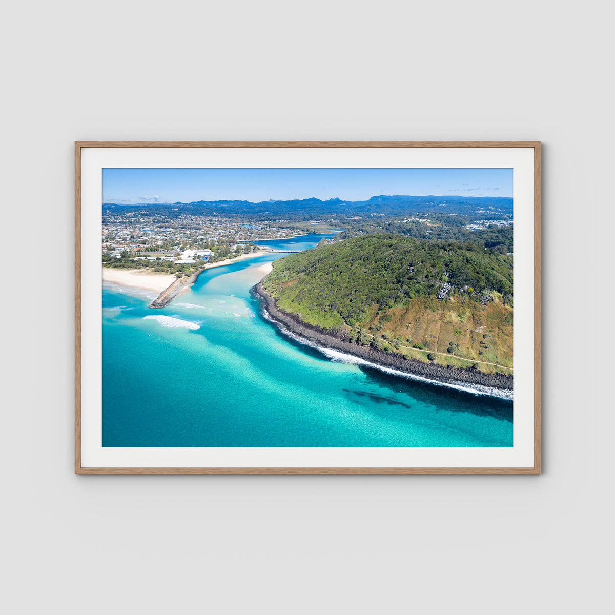 Burleigh Headland Low Tide - Gold Coast - Art Print - Traditional Frame - Raw Oak - Landscape