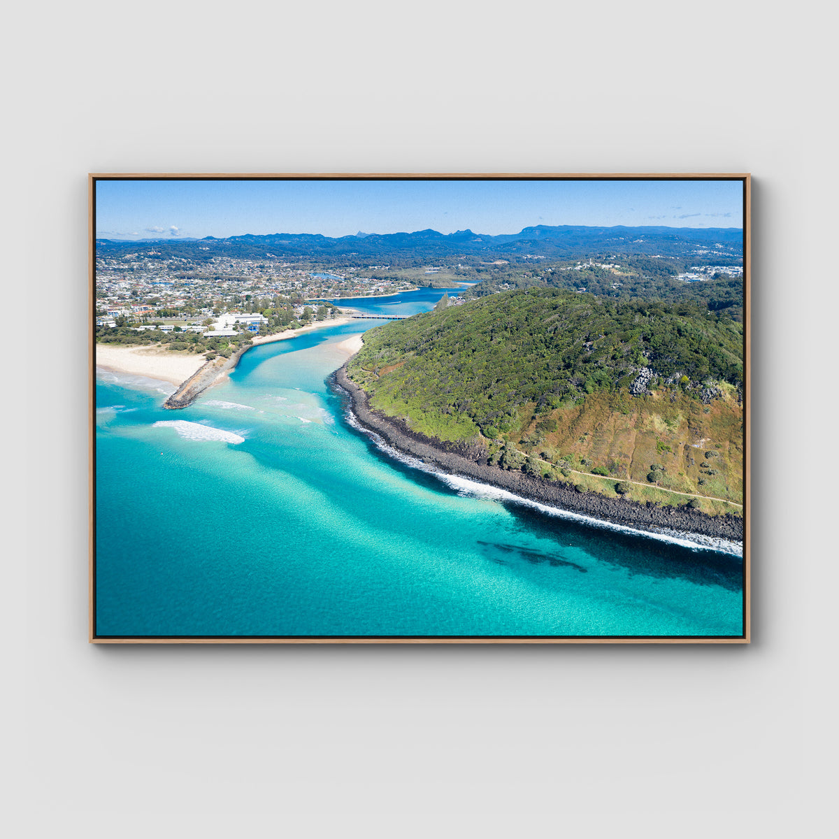 Burleigh Headland Low Tide - Gold Coast - Art Print - Float Frame Canvas - Raw Oak - Landscape