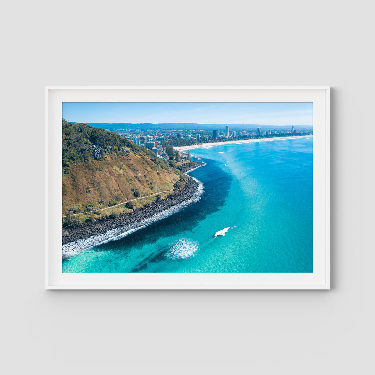 Burleigh Headland Track - Gold Coast - Art Print - Traditional Frame - White - Landscape