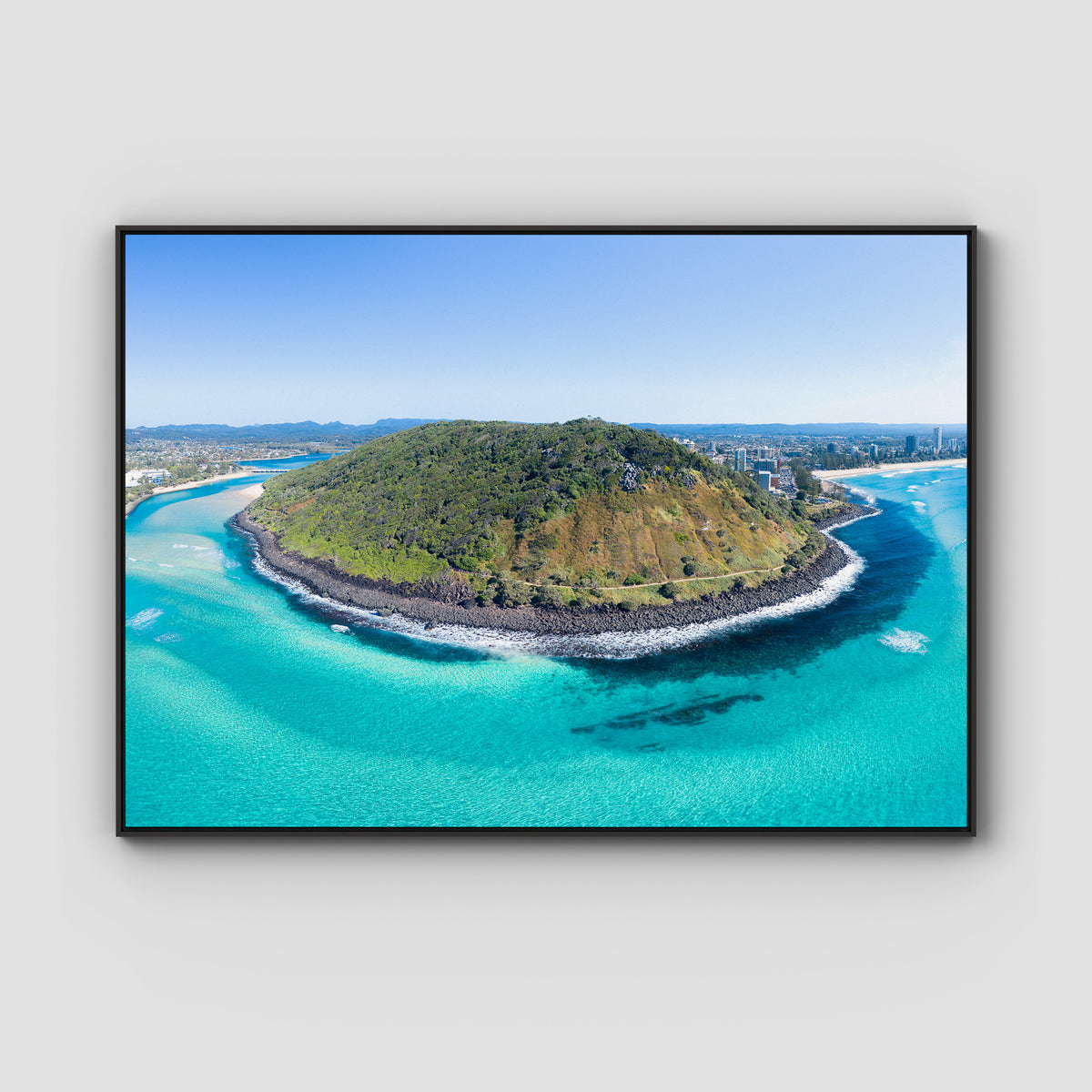 Burleigh Headland Panorama - Gold Coast - Art Print - Float Frame Canvas - Black - Landscape
