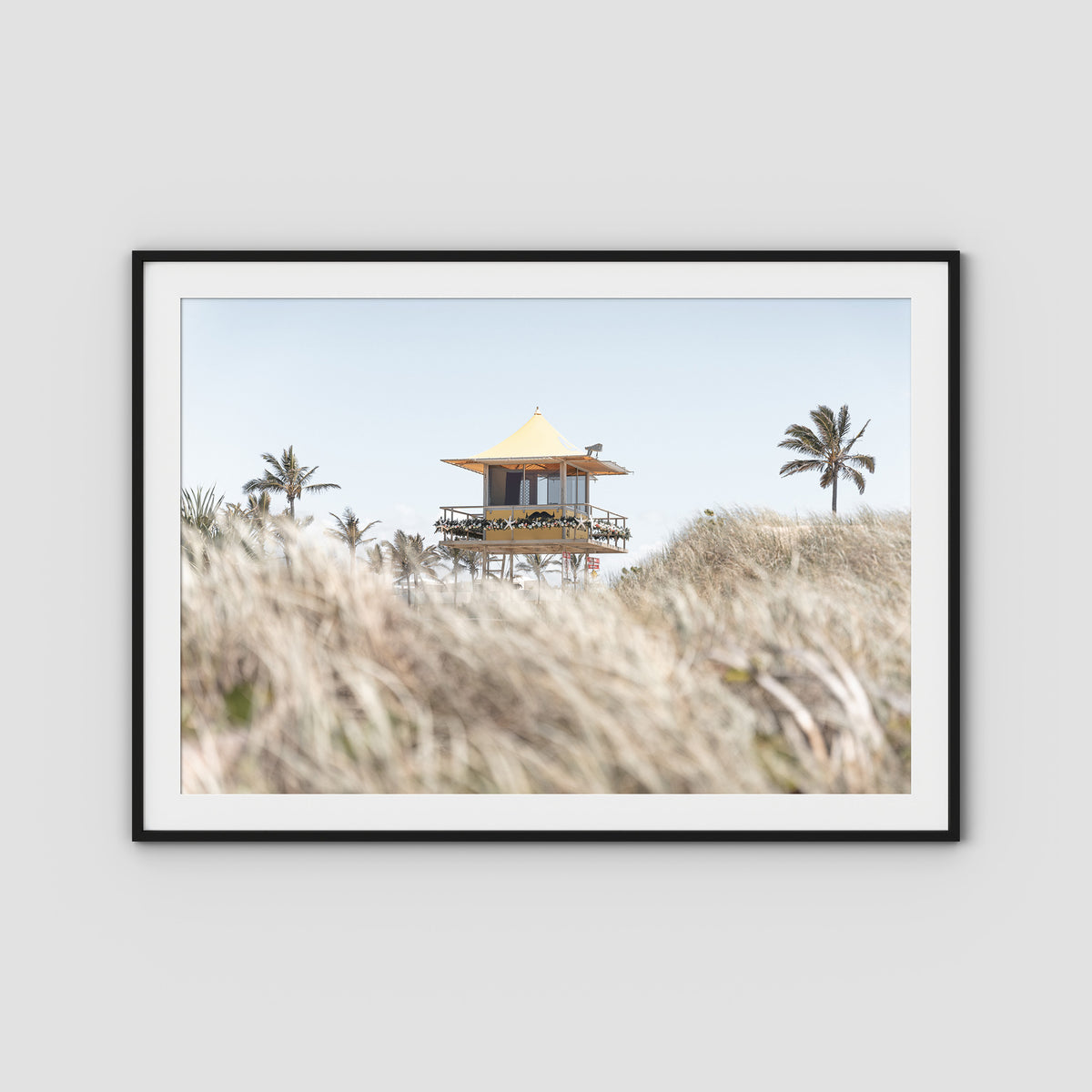 Life Guard Tower - Gold Coast - Art Print - Traditional Frame - Black - Landscape