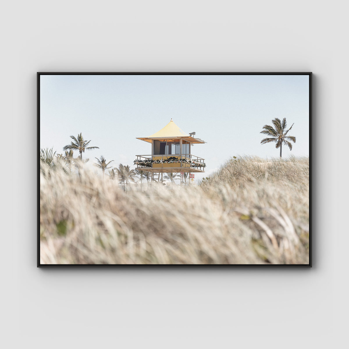 Life Guard Tower - Gold Coast - Art Print - Float Frame Canvas - Black - Landscape