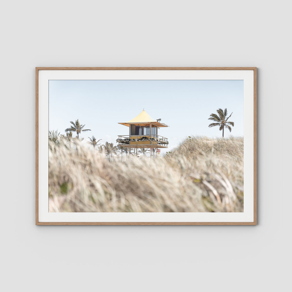 Life Guard Tower - Gold Coast - Art Print - Traditional Frame - Raw Oak - Landscape