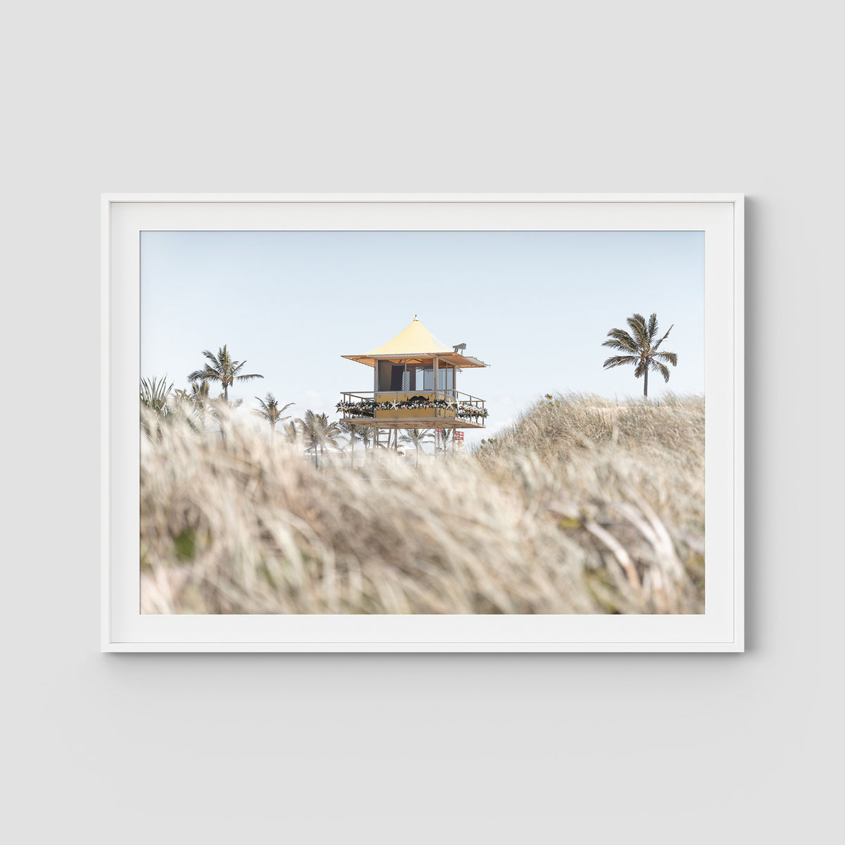Life Guard Tower - Gold Coast - Art Print - Traditional Frame - White - Landscape