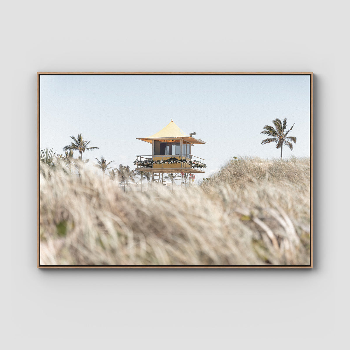 Life Guard Tower - Gold Coast - Art Print - Float Frame Canvas - Raw Oak - Landscape