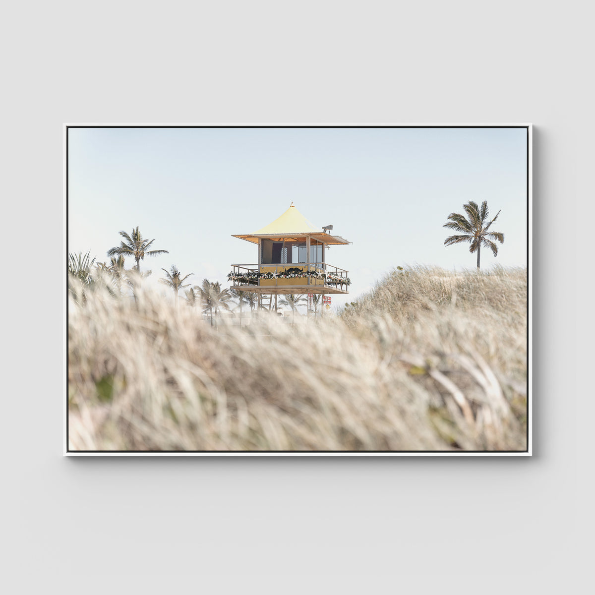 Life Guard Tower - Gold Coast - Art Print - Float Frame Canvas - White - Landscape