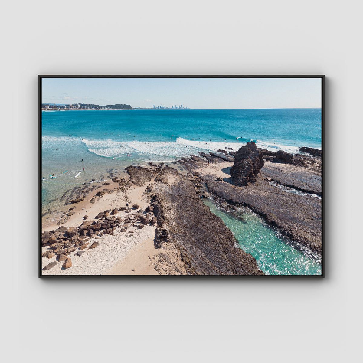 Currumbin Alley Rock Aerial - Gold Coast - Art Print - Float Frame Canvas - Black - Landscape