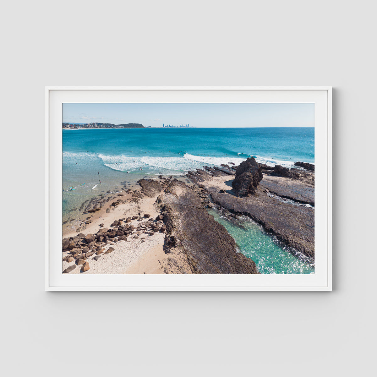 Currumbin Alley Rock Aerial - Gold Coast - Art Print - Traditional Frame - White - Landscape