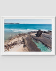 Currumbin Alley Rock Aerial - Gold Coast - Art Print - Traditional Frame - White - Landscape