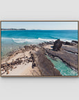 Currumbin Alley Rock Aerial - Gold Coast - Art Print - Float Frame Canvas - Raw Oak - Landscape