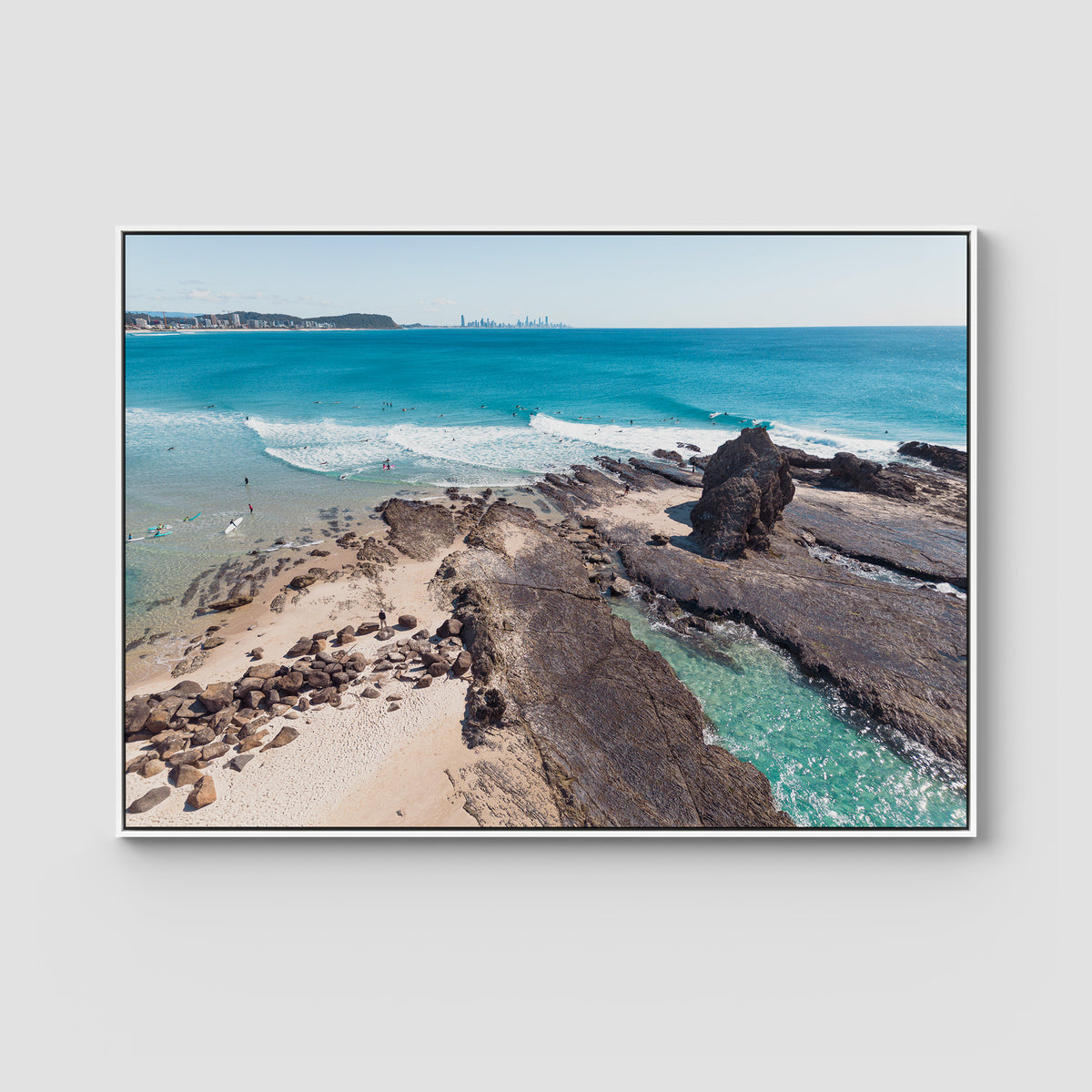 Currumbin Alley Rock Aerial - Gold Coast - Art Print - Float Frame Canvas - White - Landscape