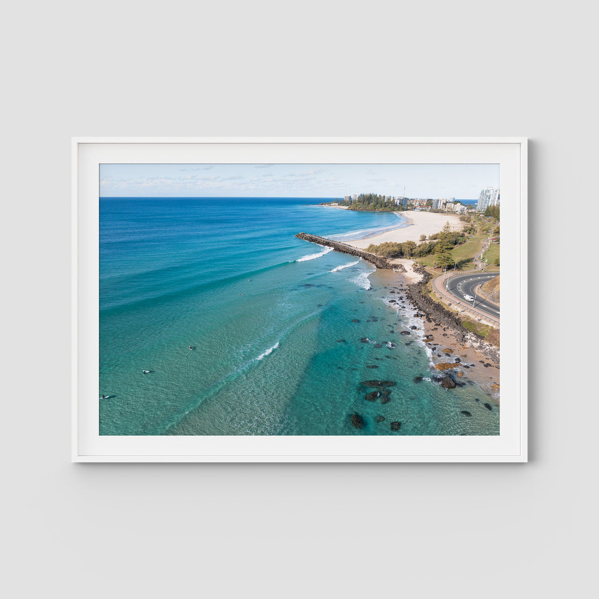 Kirra Aerial - Gold Coast - Art Print - Traditional Frame - White - Landscape