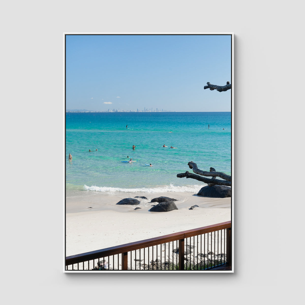 Coolangatta Bathing - Gold Coast - Art Print - Float Frame Canvas - White - Portrait