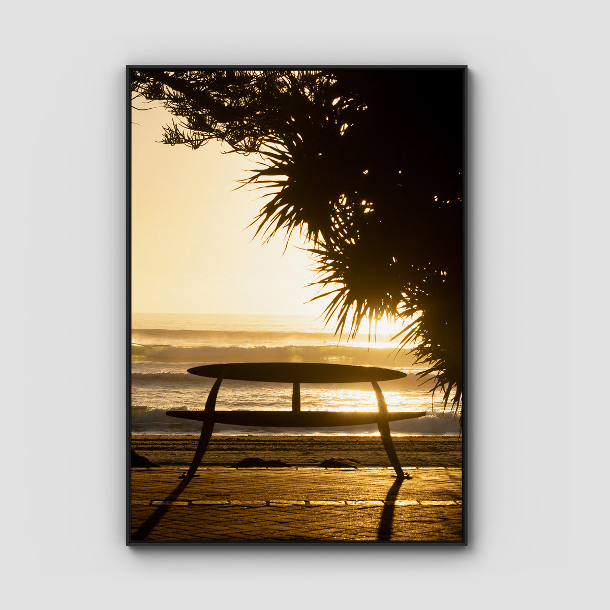 Burleigh Sun &amp; Waves - Gold Coast - Art Print - Float Frame Canvas - Black - Portrait