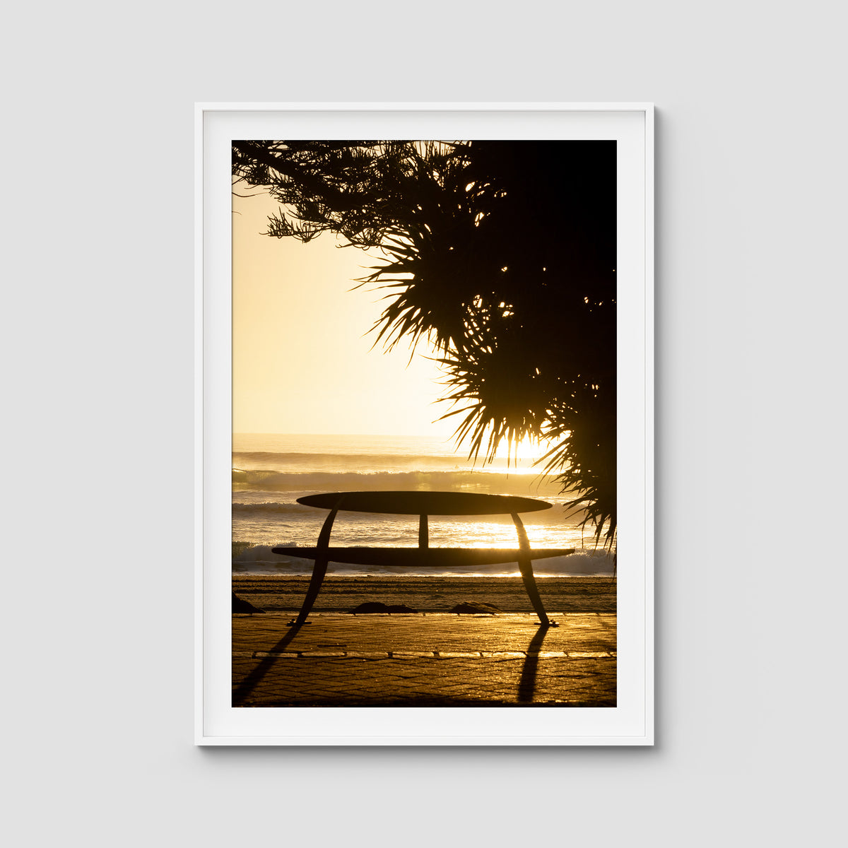 Burleigh Sun &amp; Waves - Gold Coast - Art Print - Traditional Frame - White - Portrait