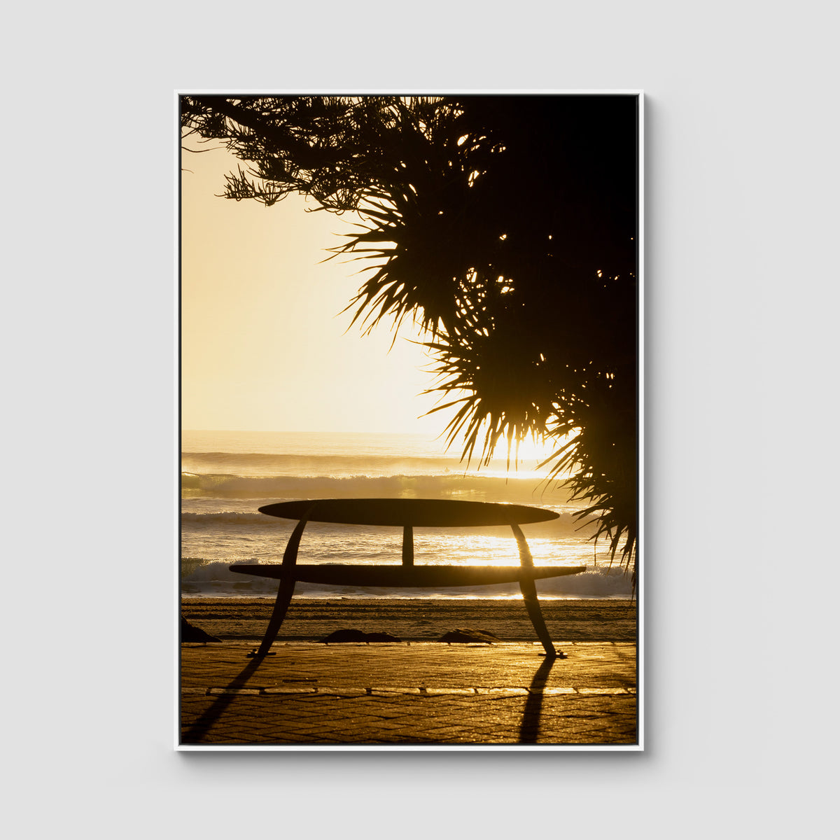 Burleigh Sun &amp; Waves - Gold Coast - Art Print - Float Frame Canvas - White - Portrait