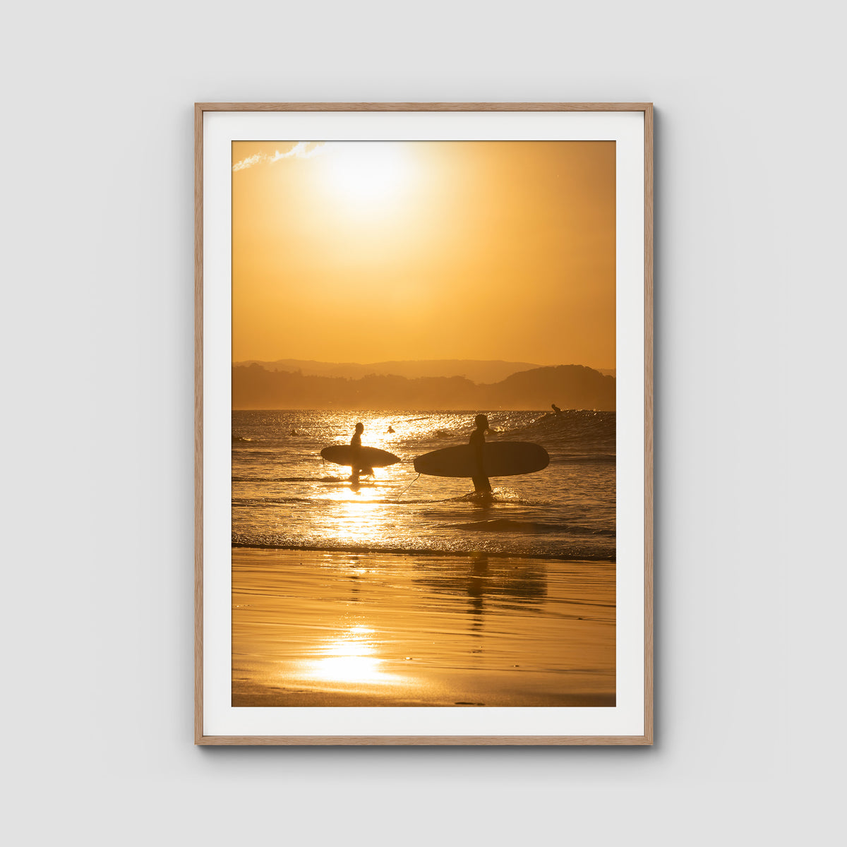 Snapper Rocks Sunset Paddle - Gold Coast - Art Print - Traditional Frame - Raw Oak - Portrait