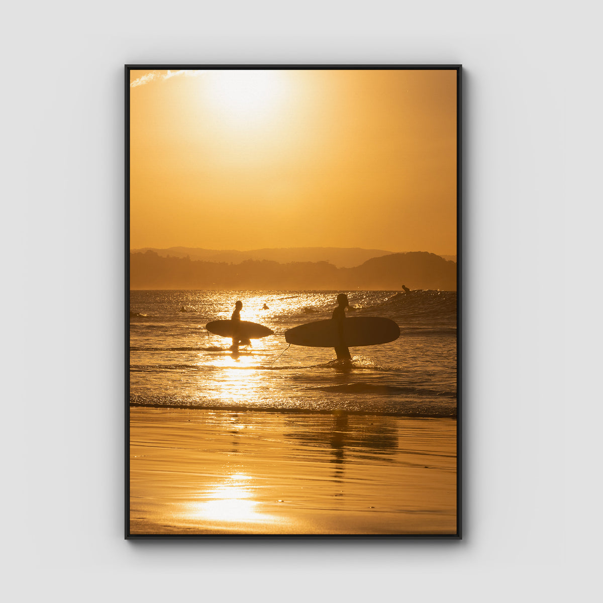 Snapper Rocks Sunset Paddle - Gold Coast - Art Print - Float Frame Canvas - Black - Portrait