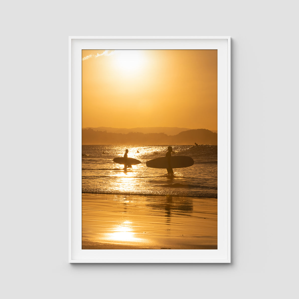 Snapper Rocks Sunset Paddle - Gold Coast - Art Print - Traditional Frame - White - Portrait