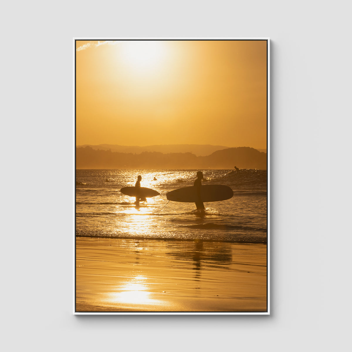 Snapper Rocks Sunset Paddle - Gold Coast - Art Print - Float Frame Canvas - White - Portrait