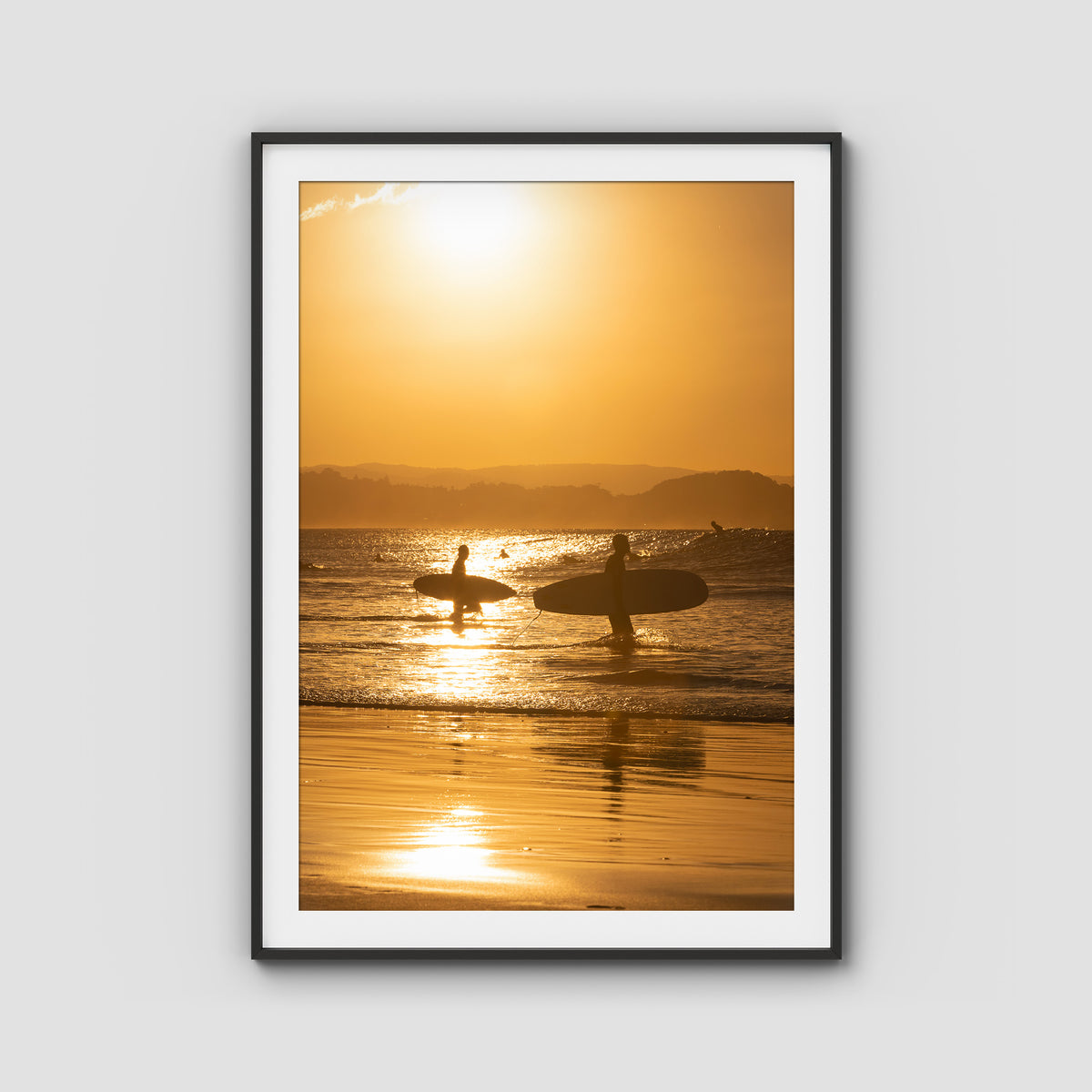 Snapper Rocks Sunset Paddle - Gold Coast - Art Print - Traditional Frame - Black - Portrait