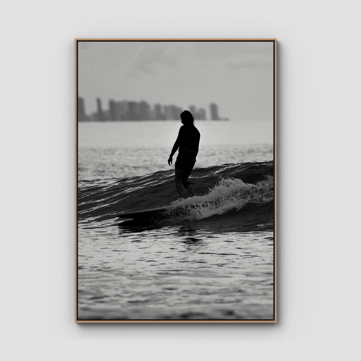 Kirra Mal Days - Gold Coast - Art Print - Float Frame Canvas - Raw Oak - Portrait