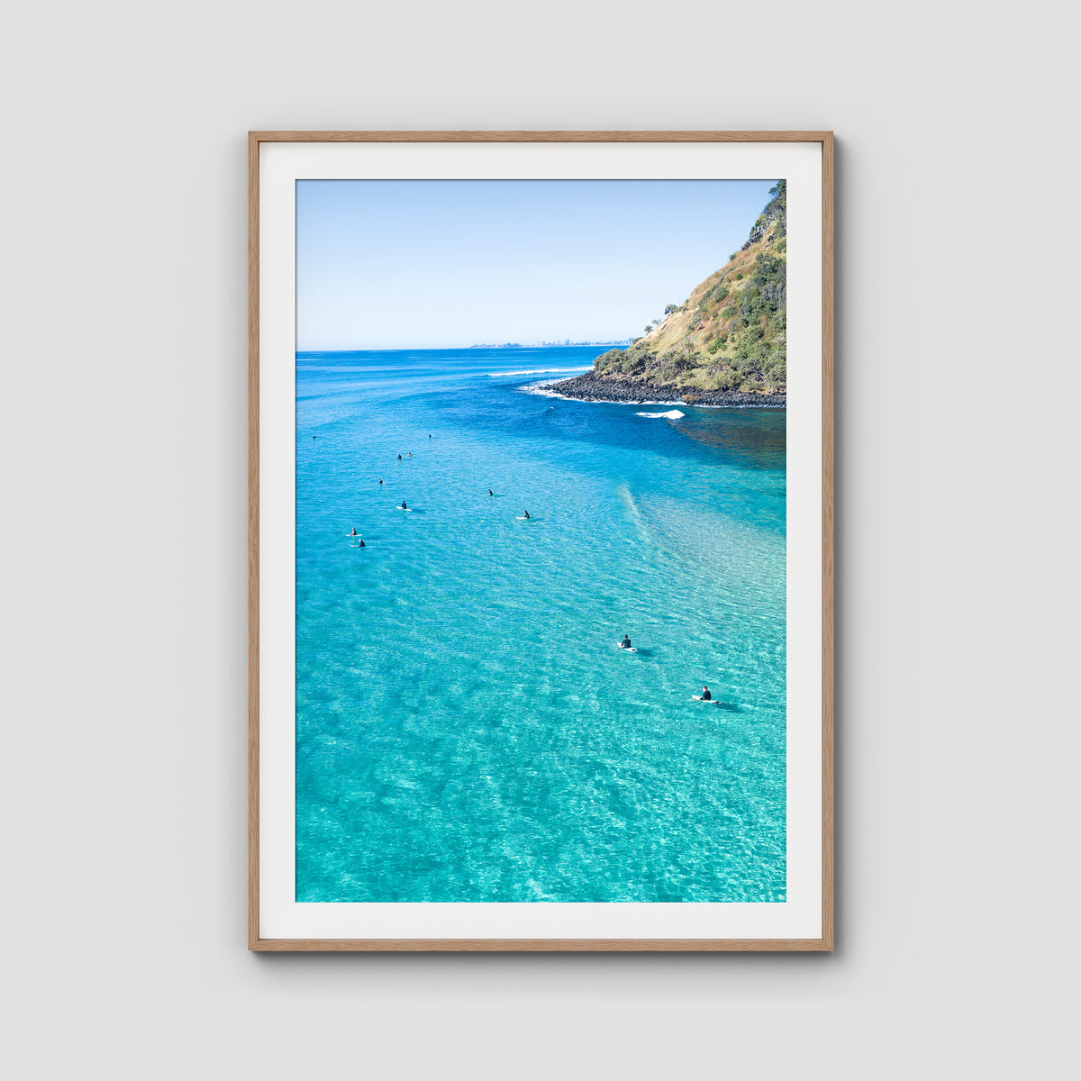Burleigh Surfers - Gold Coast - Art Print - Traditional Frame - Raw Oak - Portrait