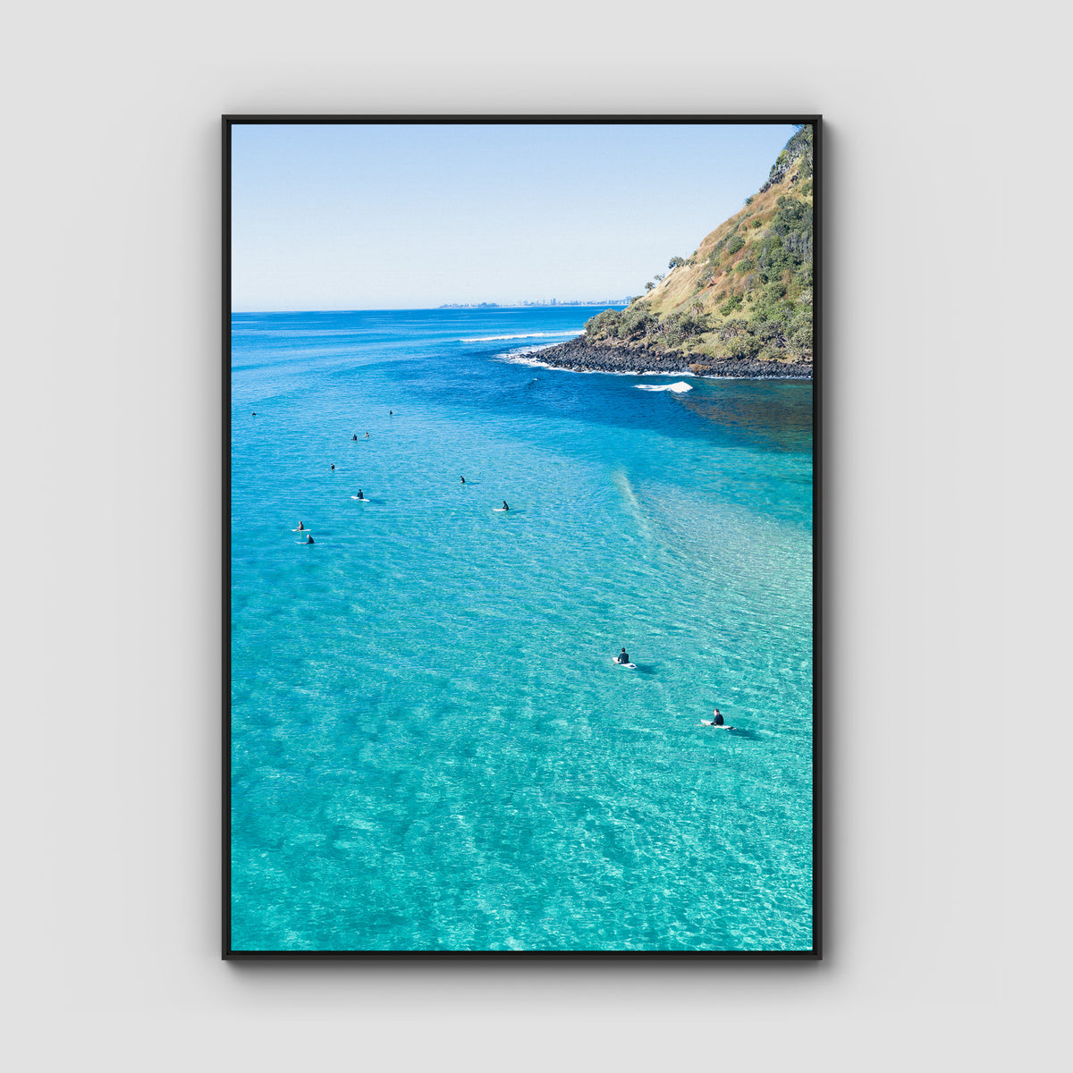 Burleigh Surfers - Gold Coast - Art Print - Float Frame Canvas - Black - Portrait
