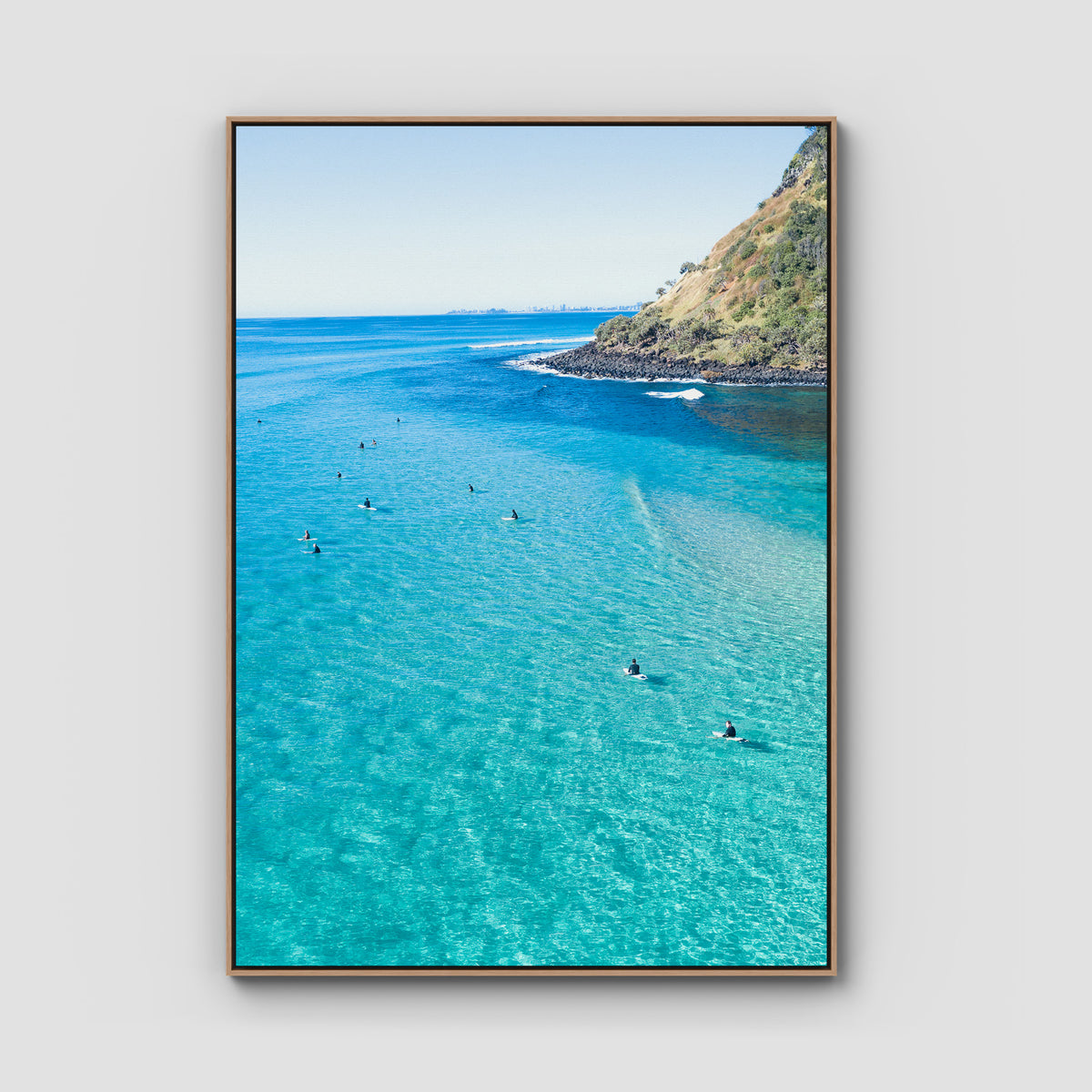 Burleigh Surfers - Gold Coast - Art Print - Float Frame Canvas - Raw Oak - Portrait