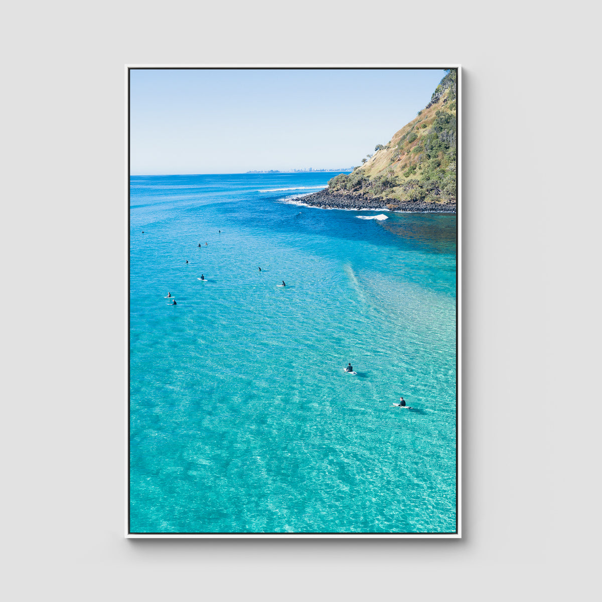 Burleigh Surfers - Gold Coast - Art Print - Float Frame Canvas - White - Portrait